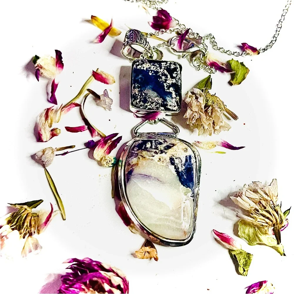 New Handmade Artisan Amethyst Dendritic Agate 925 Sterling Silver Mined Necklace